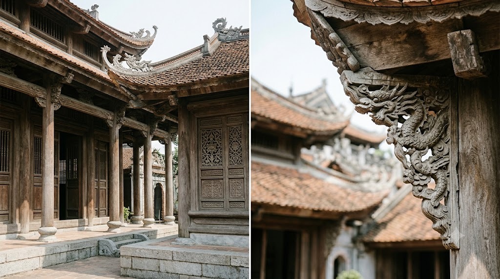 So sánh chụp toàn cảnh và chụp cận chi tiết chạm khắc