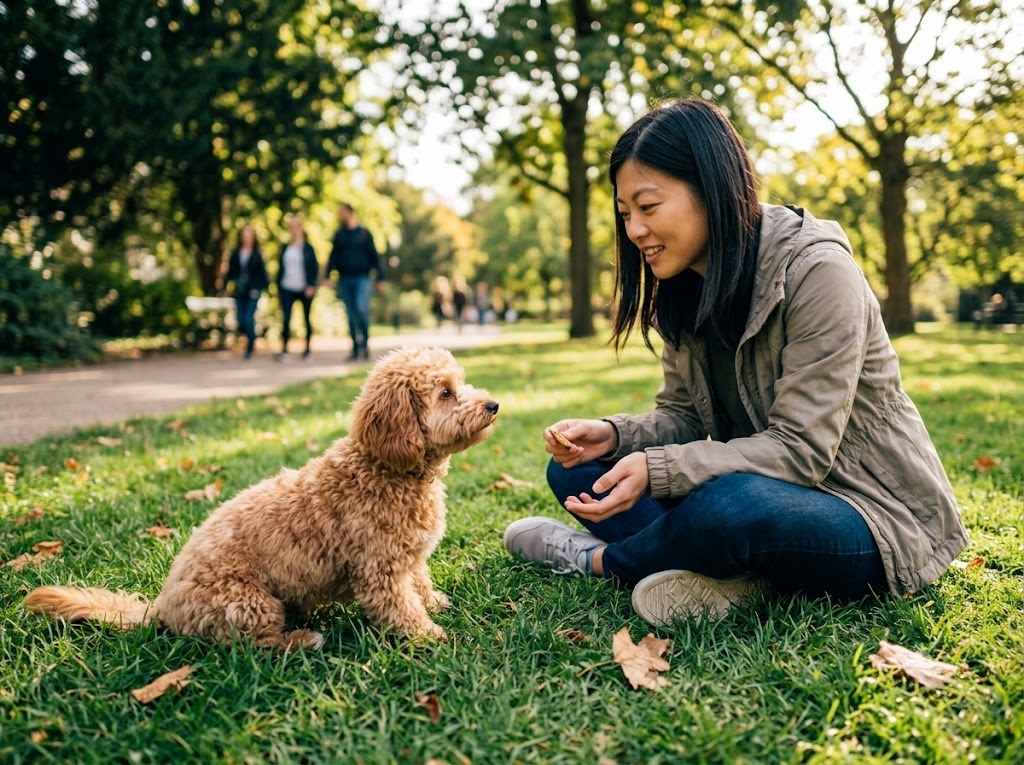 Ngồi xuống để ống kính ngang tầm mắt thú cưng