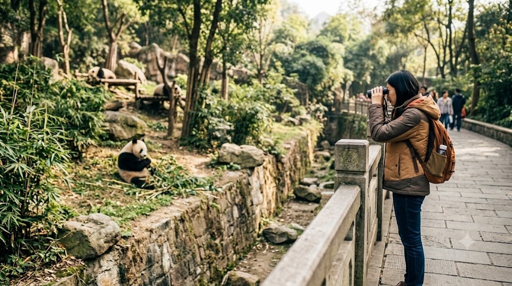 Chụp gấu trúc vào sáng sớm khi chúng đang ăn